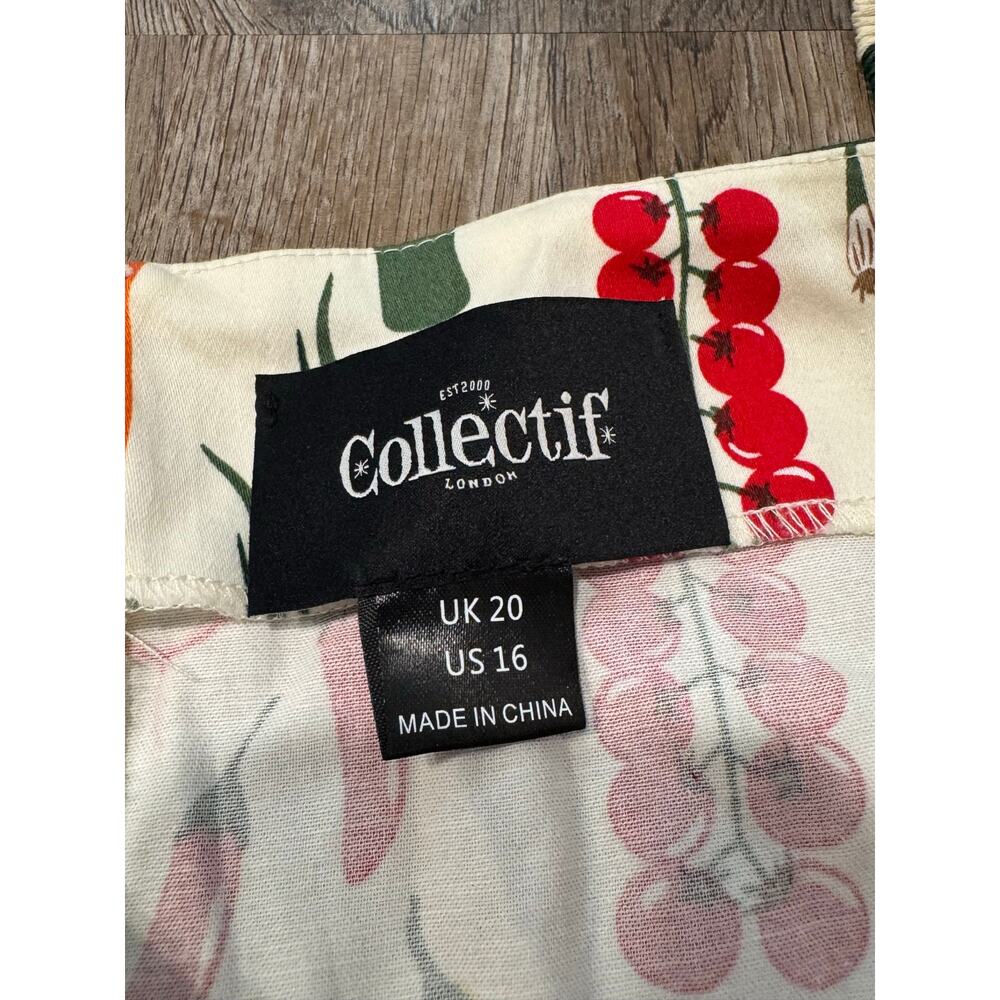 Collectif London Women's Summer Vegetable Garden Print Fit Flare Dress Size 16 - Picture 3 of 10